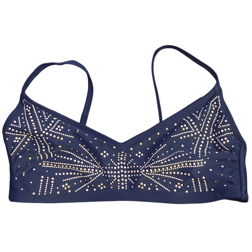Time and Tru Navy Rhinestone‎ Embellished Bikini Swim Top, Size Small 4-6
